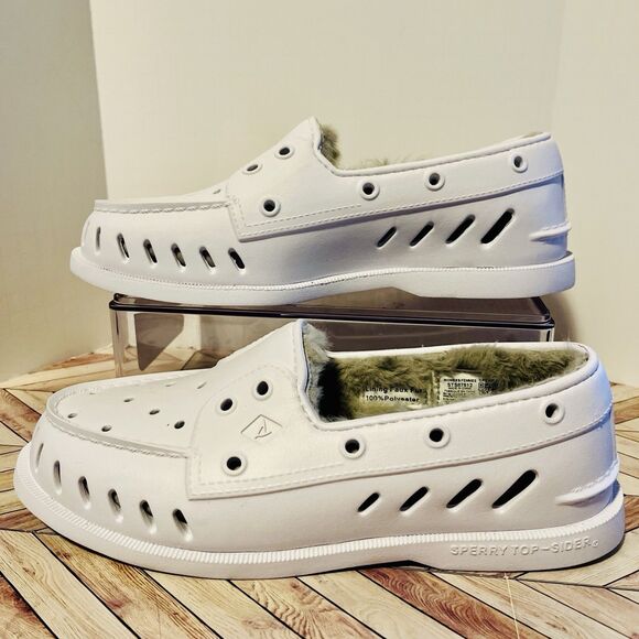 SPERRY Shoes - Sperry Top Sider A/O Float Cozy Casual Boat Shoes Women's 7 White Faux Fur Lined
